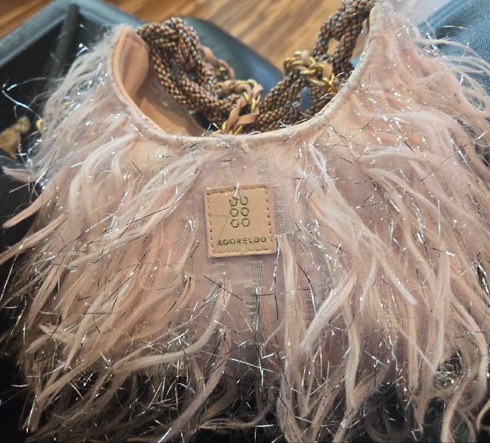 Kooreloo The Flamingo Fringe Braided Top-Handle Bag With Gold & Leather Chain - Picture 9 of 13